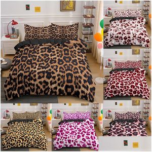 Bettwäsche-Sets Leopard-Druck-Set Bettdecke Er für Kinder Teenager Adt Quilt Tröster Tagesdecke mit Kissenbezug 230213 Drop Lieferung Home Garden DHFR4