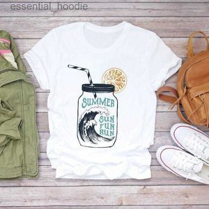 レディースブラウスシャツ女性用Tシャツ女性半袖オレンジオーシャンプリント印刷服レディTシャツトップレディースTシャツレディーススタイリッシュティーL230919