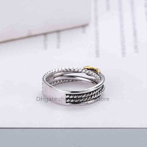 2024 Fashion Rings Women Dy Plated Twisted Two-color Platinum Cross Ring Black Thai Silver Hot Selling Jewelry