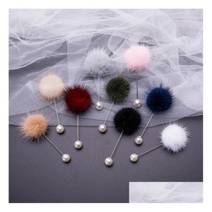 New Rabbit Ears Plug-In Long Brooch Real Mink Hair Fur Ball Pins For Women Korean Handmade Boutonniere Stick Pin Lapel Brooches Drop D Dhaus