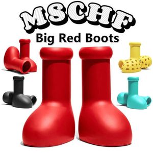 MsChf Astro Boy Big Red Boots Buty deszczowe projektanci mężczyźni kobiety butowe gumowe powtórzenia nad kolanami buty z kreskówkami grube dno224z