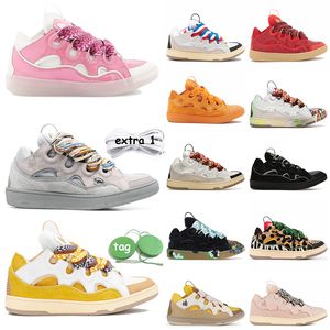 Os melhores sapatos de grife Lavins da mais alta qualidade Lavin Womens Platform Leather Curb Sneakers Em relevo Mãe Criança Nappa Calfskin Duplo tecido Laces Mesh OG Trainers