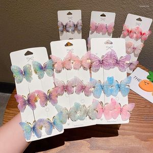 Hårtillbehör 6st/Lot Children Super Fairy Butterfly Clips Söta flexibla Wings Head Flower Hairpins Girls Headbonad