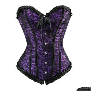 Bustiers Corsets Y Satin Floral Cincher Gothic Lace Up Boned Overbust Corset Bustier Trainer Corselet Tops Plus Size 6X DH0WT