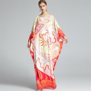 Women's Runway Dresses O Neck Batwing Sleeves Knitted Printed Elegant Long Autumn Robes Dresses Vestidos263W