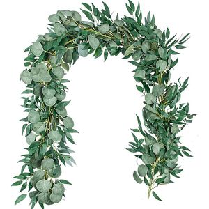 フェイクフローラルグリーン200cm偽のユーカリ人工植物Vine Green Willow Leaf Silk Ivy Wall Hange Garland Houng Home Wedding Party Decor 230919