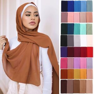 Scarves 67colors Elegant Modest Women Bubble Chiffon Solid Oversizes Muslim Head Scarf Ladies Shawl and Wrap Female Foulard Hijab Stoles 230919