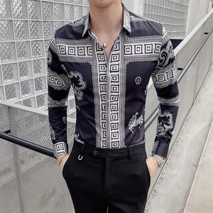 Kemeja Korea Pria Flower Casual Shirts Slim Fit Party Dress Stylish Shirt Långärmad Digital Print Men267N