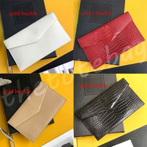 NEW Uptown Pouch Ylss Bags Handbag Shoulder Bag Crocodile Embossed Shiny Leather Envelope Clutch With Flap Closure Grain Leather Classic Metal Wallet