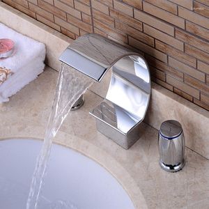 Bathroom Sink Faucets MTTUZK Brass 3 Hole Double-handle Basin Faucet Bathtub Waterfall And Cold ORB Tap