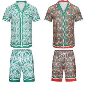 Venda casablanca camisa shorts ternos dos homens designer de moda havaí carta floral impressão praia camisas calças duas peças seda tshir200u