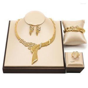 Colar brincos conjunto dubai 24k jóias banhadas a ouro feminino alta qualidade 10 anos pingente de cobre exclusivo jóias de noiva