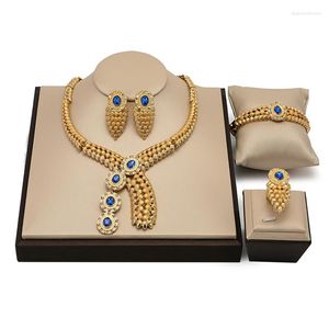 Halsband örhängen sätter högkvalitativ brud för kvinnor guldplatta bröllop och örhänge smycken