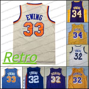 Throwback 33 Patrick Ewing Basketball Jersey Julius Erving 32 Johnson Oneal Yellow Purple Black Retro Mens Stitched Blue Cream Basketball tröjor