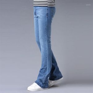 Męskie dżinsy tradycyjne nogę botka szczupła lekko rozszerzone dżinsy niebieskie czarne męskie designer