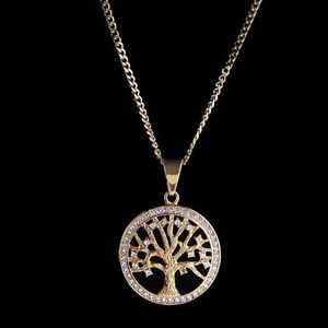 Collana con pendente albero della vita ghiacciato placcato oro 14 carati Micro pavimenta zirconi cubici diamanti Rapper Singer accessori290L