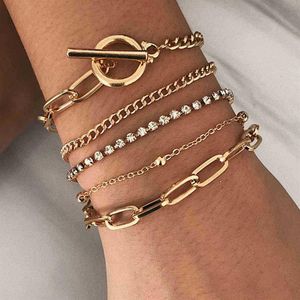 Pulseiras de corrente jóias moda geometria ot botão pulseira de metal feminino criativo multi-camada jóias com diamante Beads217r