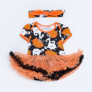 Kläderuppsättningar 02 år Baby Girls Romper Dress Halloween Pumpkin Witch Hat Party Mesh Tutu Casual 230919