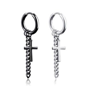 Dangle Chandelier Atualização Cross Chain Tassel Hip Hop Brincos de Aço Inoxidável Sem Buraco Clipe em Anéis de Orelha Moda Jóias para Mulheres Homens G Dh1Rw