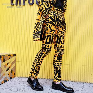 Мужской модный желтый костюм с буквенным цветочным принтом, брюки в стиле хип-хоп, ночной клуб, сценический певец, DJ, мужские повседневные брюки241Y