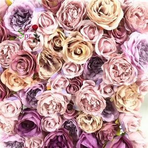 Dekorativa blommor SPR -10 st/Lot 3D Högkvalitativ konstgjord bröllop Rose Flower Wall Bakgrundsarrangemang Dekorationer
