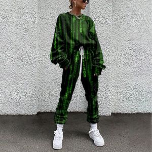 Kvinnors tvåbitar byxor Sojinm 2023 Women Tracksuit Sweatshirt Straight Sweatpants Green Printed 2 Outfit Matching Fitness Sporty Plusize