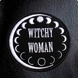 WITCHY WOMAN Coolest Embroidery Lady Patch Iron On Patch Rock Punk Label SOCIETY Moon's Change Badge Hats Shirts Emblem Whole245S