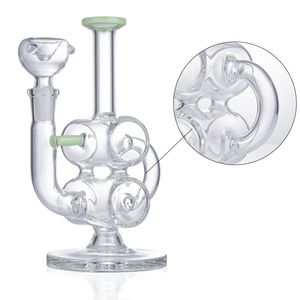 Headshop214 GB022 ca. 17 cm hohe Glasbong, Doppel-Recycler-Perc-Dab-Rig-Wasser-Perc-bunte Pfeifen-Bubbler-Bongs mit 14-mm-Glasschale