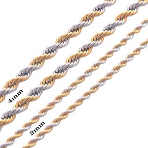 Width 2mm and 4mm Stainless Steel Rope Chain Gold Necklace Statement Swag 316L Stainless Steel ed Necklace Gold Chain190t257w