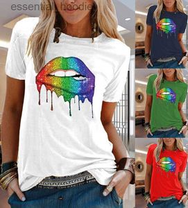 Damen-Blusen, Hemden, Damen-T-Shirts, LGBT-Regenbogen-Lippendruck-Shirt für Frauen, Kawaii-T-Shirts, grafische T-Shirts, Damen-T-Shirt, Unisex, Hip-Hop-Oberteile, Harajuku-T-Shirt, L230919