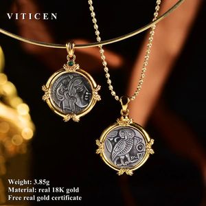 Anhänger Halsketten VITICEN Echt 18k Gold Au750 WomanS Ancient Coin Halskette Athena Original Design Geschenk für Frau Vintage Fine Jewelry 230915