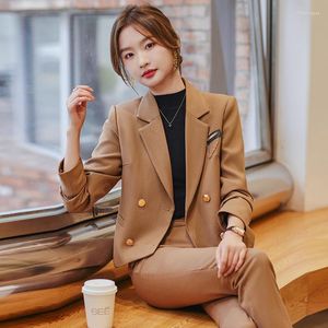 Women's Two Piece Pants Brown Short Suit Coat Small Spring And Autumn 2023 Casual Temperament Slim Fit Tailored Top