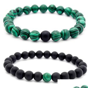 Pärlstav uppdatering yinyang sten pärlor armband svart malachite mode smycken kvinnor armband män släpp leverans dhtut