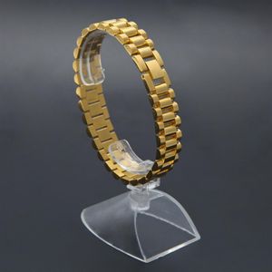 Mens Watch Link Bracelet Gold Plated Stainless Steel Strap Links Cuff Bangles Hip Hop Jewelry Gift261Z