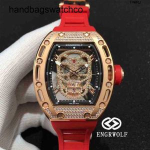 Richarmilles Watch Watches Watches Luxury Mens Mechanics Watches Richa Wristwatch Engrwolf Mill R RM052 Series 2824 Automatic Machinery Mei Jin Full Diamond Red Tap