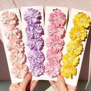 Hårtillbehör 5st/Set Sweet Chiffon Fabric Flower Clips for Girls Safety Hairpins Boutique Barrettes Headwear Kids