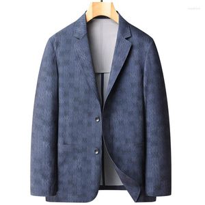 Ternos masculinos lansboter azul sem marcação em relevo impresso terno jaqueta primavera tendência protetor solar pequeno não-passar elástico lazer