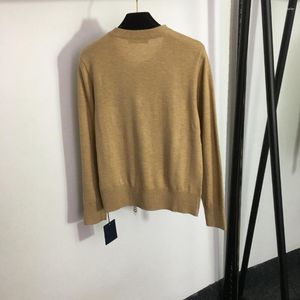 Malhas femininas 23 outono inverno arco zíper em torno do pescoço manga longa lã de malha cardigan pull link casaco camisola cáqui