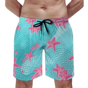 Shorts masculinos verão placa bonito animal impressão esportes surf rosa estrela do mar calças curtas casuais confortáveis troncos de natação plus size