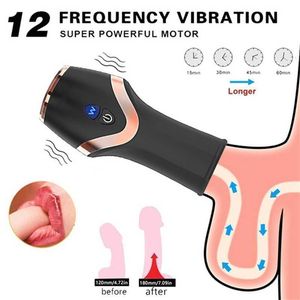Brinquedo sexual massageador masculino glans homens vibrando copo de masturbação 12 tipos de vibração de frequência silicone