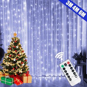 Christmas Decorations 6X LED Lights Fairy String Curtain Garland USB Festoon 8 Mode Remote Decoration for Home Year 230919