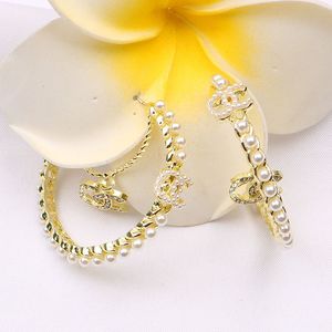 Luxury Diamond Pearl Hoop Earrings Stud Womens Big Circle Designer Earring for Woman Jewelry Accessories