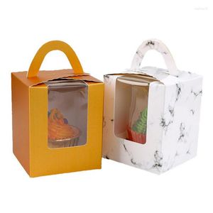 Present Wrap 10st Portable Pink Marble Window Cupcake Box Cake Pastry Single Muffin Baking Mousse Packaging With Inner Tray