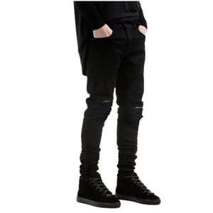 Yeni moda markası erkek siyah kot sıska yırtılmış streç ince hip hop swag denim motosiklet bisikletçisi pantolon jogger292d