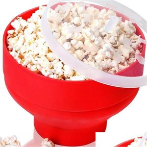 Skålar Sile Popcorn Bowl Microwave Oven Folded Bucket Creative High Temperatur Motent Large ERED Drop Delivery OTSBC