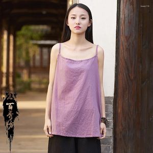 Kvinnors tankar Yasuk Summer Solid Casual Loose Pullover Bottom Vest Tees Tank Tube Camisole Top Soft Cotton Linen Retro Chinese Style