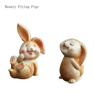 Decorative Objects Figurines Resin color changing rabbit tea pet kitten table set accessories Artificial Animal living room decoration 230919