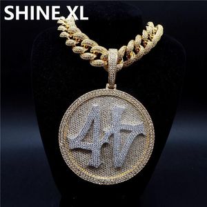 Iced Out Big Round Spinner nummer 44 Pendant Necklace Gold Plated Mens Hip Hop Bling Jewelry Gift266g