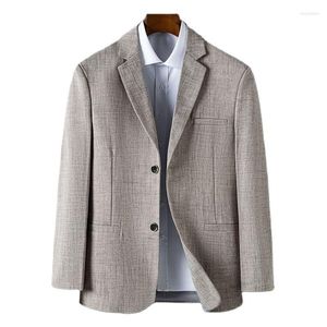 Mäns kostymer Spring och Autumn High Quality Blazer Thin Section Slim Fit Plaid Jacquard Casual kostym Jacka Grå blå Beige liten kappa