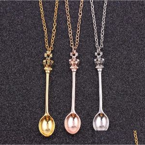 Wholesale Jewelry Chain Gold Sier Crown Mini Teapot Royal Alice Snuff Necklace Spoon Pendant Drop Delivery Dhuys